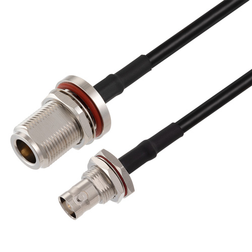 Picture of N Female Bulkhead to BNC Female Bulkhead Cable Assembly using RG58 Coax, 1 FT