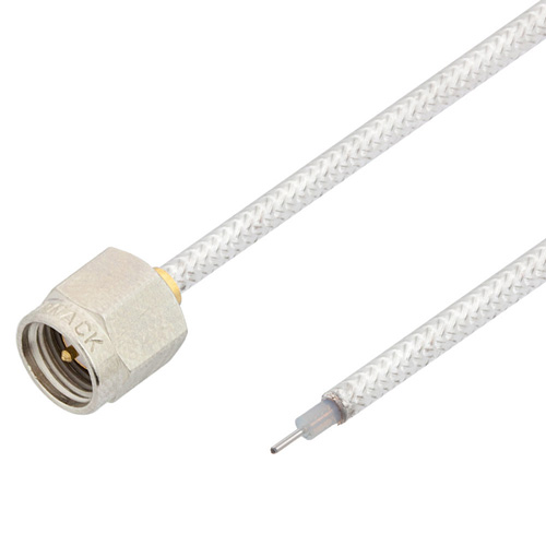 Picture of Hand Formable Test Probe SMA Male to Trimmed Lead Cable Assembly using LC085TB Coax, Gold Plated Stainless Steel Body, 6 IN