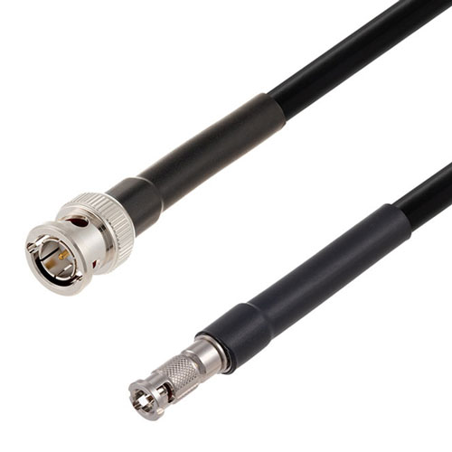 Picture of 75 Ohm 12G SDI BNC Male to HD-BNC Male Cable Assembly using 4694R-BK Coax, 10 FT