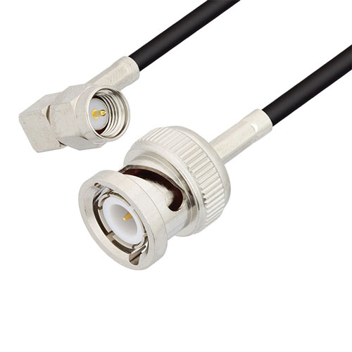 Picture of SMA Male Right Angle to BNC Male Cable Assembly using RG174 Coax, 4 FT
