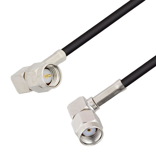 Picture of SMA Male Right Angle to Reverse Polarity SMA Male Right Angle Cable Assembly using RG174 Coax, 4 FT