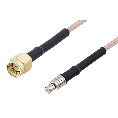 Picture of SMA Male to MCX Plug Cable Assembly using RG-316 Coax, 3 FT with HeatShrink, LF Solder