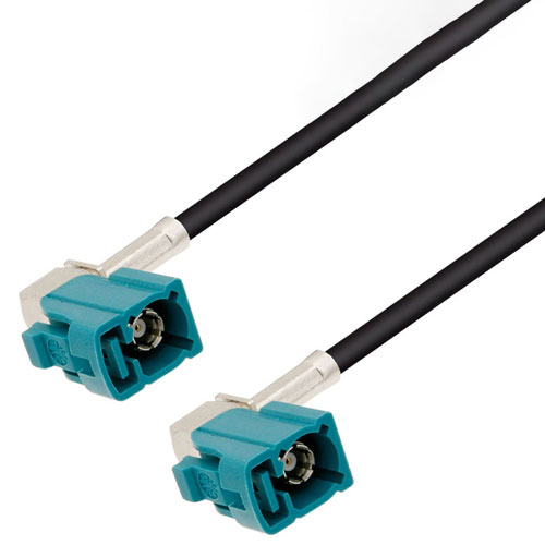 Picture of Water Blue FAKRA Jack Right Angle to FAKRA Jack Right Angle Cable Assembly using RG174 Coax, 6 FT