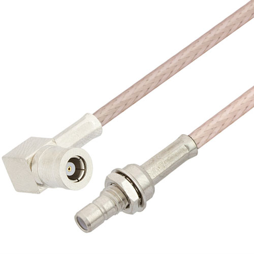 Picture of SMB Plug Right Angle to SMB Jack Bulkhead Cable Assembly using RG316 Coax, 2 FT , LF Solder