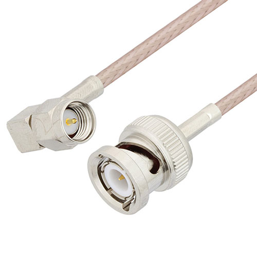 Picture of SMA Male Right Angle to BNC Male Cable Assembly using RG316 Coax, 6 FT