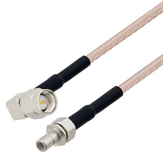 Picture of SMA Male Right Angle to SMB Jack Cable Assembly using RG316 Coax, 3 FT with HeatShrink, LF Solder