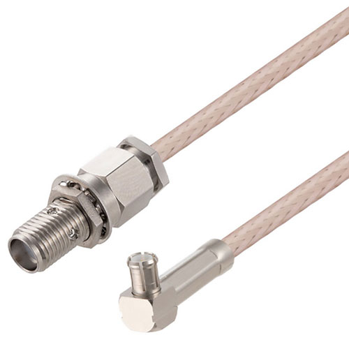 Picture of SMA Female Bulkhead to MCX Plug Right Angle Cable Assembly using RG316-DS Coax, 2 FT