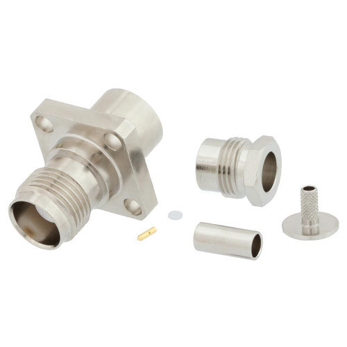 Picture of TNC Female Connector Clamp/Solder Attachment 4 Hole Flange Mount for RG316-DS, RG188-DS, IP67 Rated