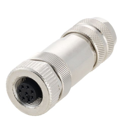 Shielded M12 8 Pin ACode Female Field Termination Connector, 2420AWG