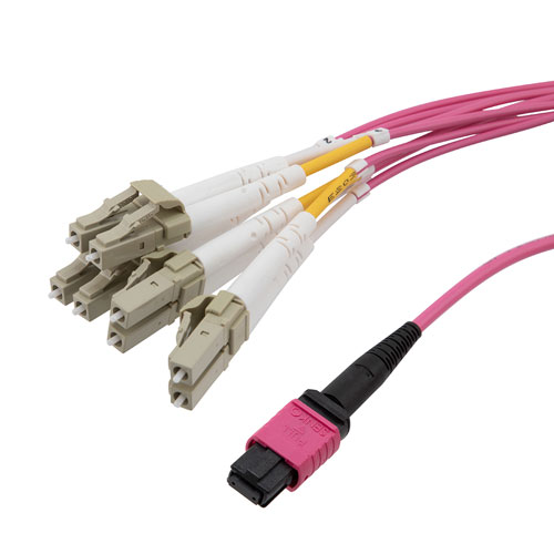 Picture of Type A MPO w/o pins to LC/UPC fan-out, 2.0mm Diameter, 8 Fiber, Multimode OM4 40/100GB 50/125µm, OFNP Jacket, 5 Meter