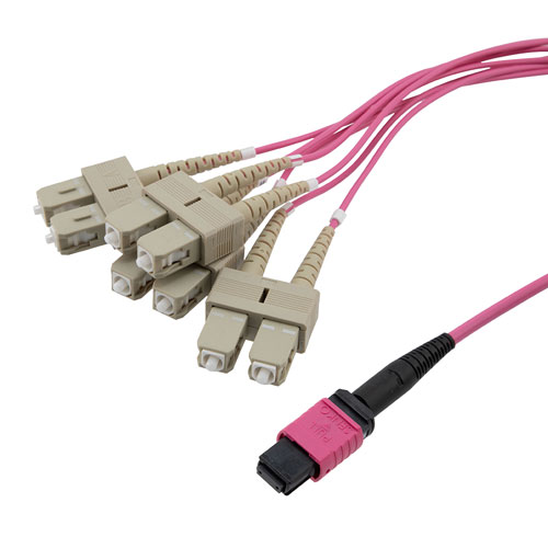 Picture of Type A MPO w/o pins to SC/UPC fan-out, 2.0mm Diameter, 8 Fiber, Multimode OM4 40/100GB 50/125µm, OFNP Jacket, 10 Meter