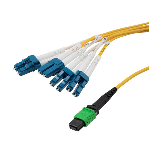 Picture of Type B MPO w/o pins to LC/UPC fan-out, 2.0mm Diameter, 8 Fiber, Single Mode OS2 9/125µm, OFNP Jacket, 1 Meter