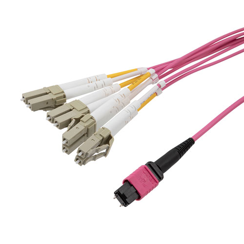 Picture of Type B MPO w/ pins to LC/UPC fan-out, 2.0mm Diameter, 8 Fiber, Multimode OM4 40/100GB 50/125µm, OFNP Jacket, 3 Meter