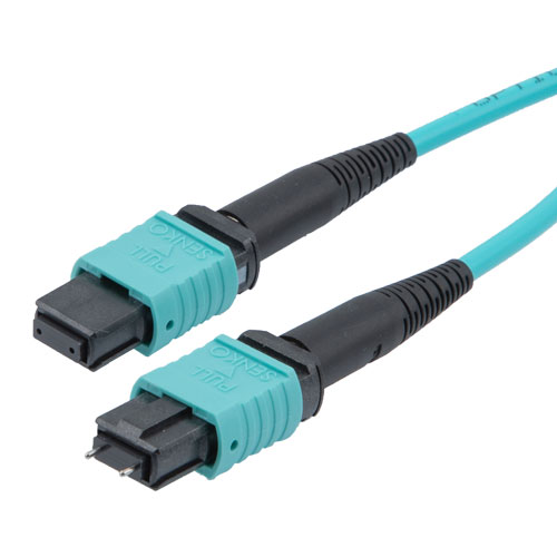 Picture of MPO w/ pins to MPO no pins, 24 Fiber, Type B, 10GB 50/125µm OM3 MMF, OFNR Jacket, 10 Meter