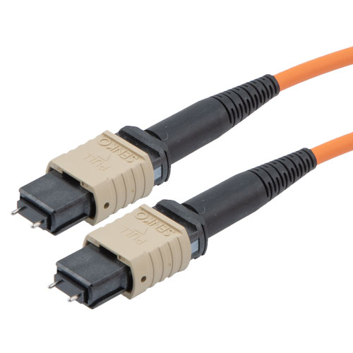Picture of MPO w/ pins to MPO w/ pins, 24 Fiber, Type B, 50/125µm OM2 MMF, OFNR Jacket, 10 Meter