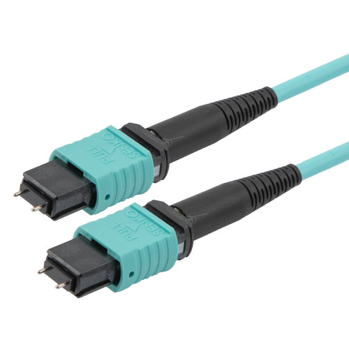 Picture of MPO w/ pins to MPO w/ pins, 24 Fiber, Type B, 10GB 50/125µm OM3 MMF, OFNR Jacket, 1 Meter