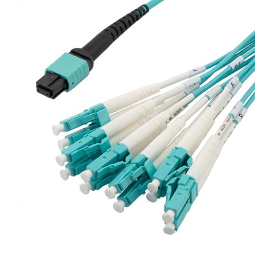 Picture of Type B MPO Female (w/o pins) to LC/UPC Clipped fan-out, 2.0mm Diameter, 12 Fiber, Multimode OM3 10GB 50/125, OFNR Jacket-3M