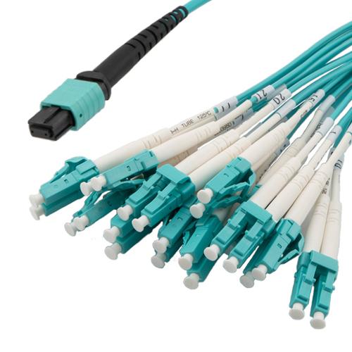 Picture of Type B MPO Female (w/o pins) to LC/UPC Clipped fan-out, 2.0mm Diameter, 24 Fiber, Multimode OM3 10GB 50/125, OFNR Jacket-5M