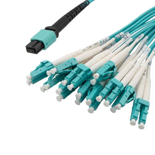 Picture of Type B MPO Male (w/pins) to LC/UPC Clipped fan-out, 2.0mm Diameter, 24 Fiber, Multimode OM3 10GB 50/125, OFNR Jacket-1M