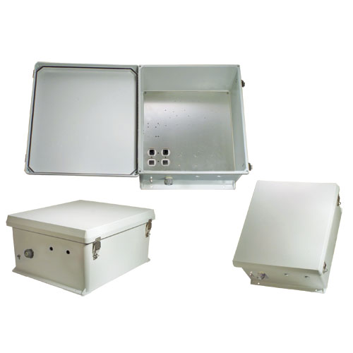 Picture of 18x16x08 Fiberglass Reinf Polyester FRP Weatherproof Outdoor IP66 NEMA 4 Enclosure, PoE MNT PLT Gray