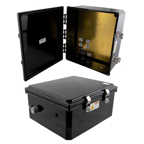 Picture of 14x12x06 Polycarbonate Weatherproof Outdoor IP66 NEMA 4X Enclosure, 120 VAC MNT PLT Black