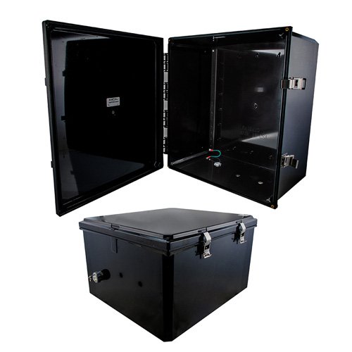 Picture of 18x16x10 Polycarbonate Weatherproof Outdoor IP66 NEMA 4X Enclosure, DIN Rail Mount Black