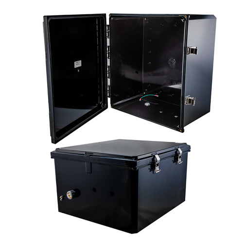 Picture of 18x16x10 Polycarbonate Weatherproof Outdoor IP66 NEMA 4X Enclosure, Modified Base Black