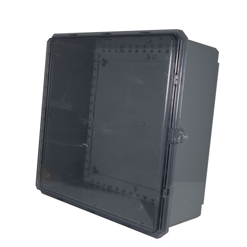 Picture of 24x24x10 UL® Listed Polycarbonate Weatherproof Outdoor IP68 NEMA 6P Enclosure, Clear Lid, Dark Gray