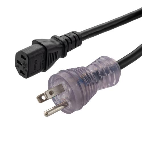 Picture of Hospital Grade N5-15 with LED to C13, Coiled 18 AWG Cord, LSZH TPU Jacket, Black, 2 Foot Compressed Length