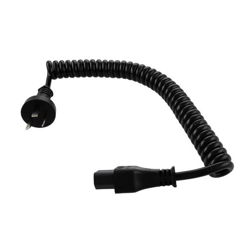 Picture of Australian Type I Plug to C13, Coiled 18 AWG Cord, LSZH EPR Jacket, Black, 2 Foot Compressed Length