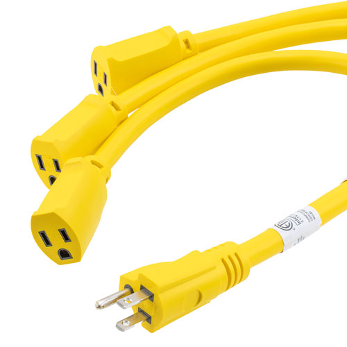 Picture of NEMA 5-15P to Triple NEMA 5-15R W Splitter Cable, 14 AWG, 6FT, Yellow