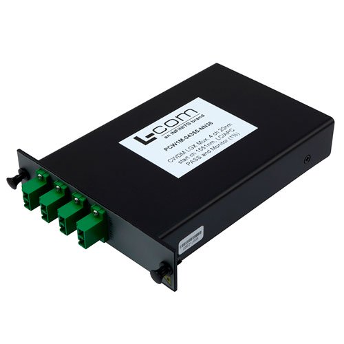 Picture of Passive CWDM, LGX Mux, 4 Channels with 20nm spacing, starting at Ch 1551nm, LC/APC with Monitor & Pass