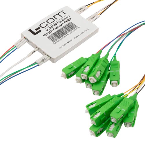 Picture of Passive CWDM, Compact Demux, 12 channel, starting at 1271nm, 20 nm spacing, 900um 1m fiber, SC-APC w/ Express Port