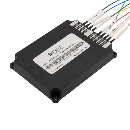 Picture of Passive DWDM, Cassette Demux, 4 channel, Starting at channel 24, 100GHz spacing, 900um 1m fiber, no connectors w/ Pass & upgrade port