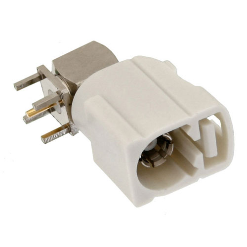 Picture of FAKRA Jack Right Angle Connector Solder Attachment Thru Hole PCB, White Color