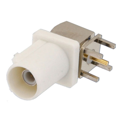 Picture of FAKRA Plug Right Angle Connector Solder Attachment Thru Hole PCB, White Color