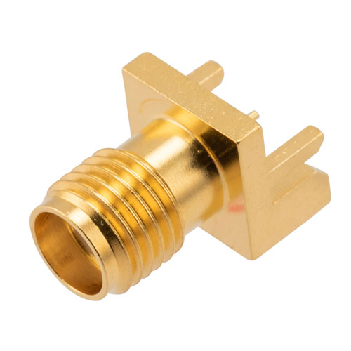 Picture of RF PCB Connector, SMA, Female,  Up to 18 GHz, Edge Mount, Straight, 0.043 inch PCB Thickness, 0.020 inch pin diameter