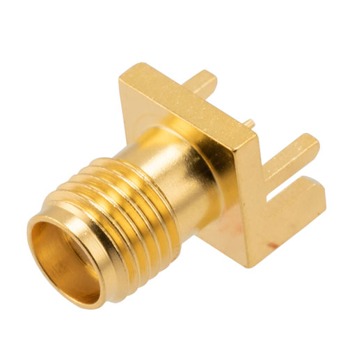 Picture of RF PCB Connector, SMA, Female,  Up to 18 GHz, Edge Mount, Straight, 0.059 inch PCB Thickness, 0.020 inch pin diameter