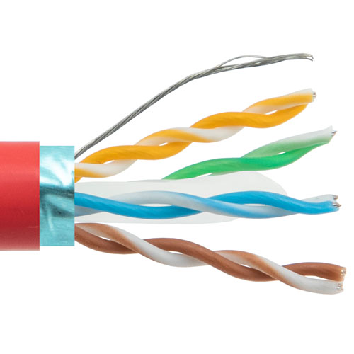 Picture of Category 6a 10gig Ethernet Bulk Cable, Shielded F/UTP, 26AWG Stranded 4-Pair, CMX VW-1 LSZH Low Smoke Zero Halogen Jacket, Red, 500FT