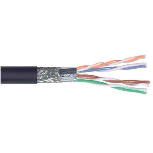 Picture of Category 5e Bulk Cable, SF/UTP Double Shielded 4-Pair 26AWG Stranded Conductor Industrial Outdoor Polyurethane PUR Black, 500FT