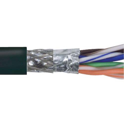 Picture of Category 5e Ethernet Bulk Cable, SF/UTP Double Shielded 4-Pair 26AWG Stranded Conductor Low Smoke Zero Halogen LSZH Black, 100FT