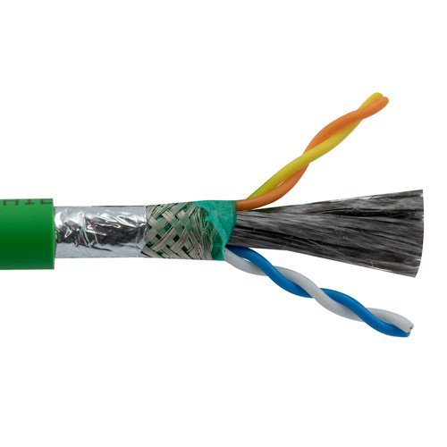 Picture of Profinet Category 5e Bulk Cable, SF/UTP Double Shielded, Two-Pair, 22AWG Solid, Industrial Outdoor PLTC TPE Jacket, Green, 100ft