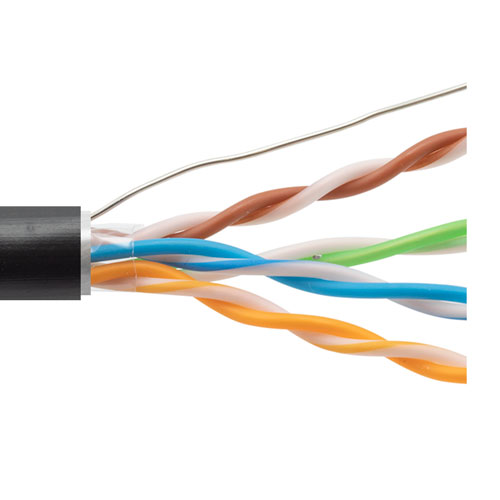 Picture of Category 5e Bulk Ethernet Cable, 4-Pair 24AWG Solid 600V PoE, Foil Shielded F-UTP Outdoor Industrial CMR-CMX PVC Jacket, Black, 1000 ft