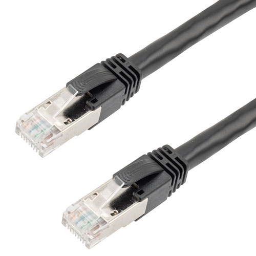 Picture of Category 6a 10gig 100W PoE Ethernet Cable Assembly, 22AWG Stranded, RJ45 Male Plug, CM PVC Jacket, Black, 200FT