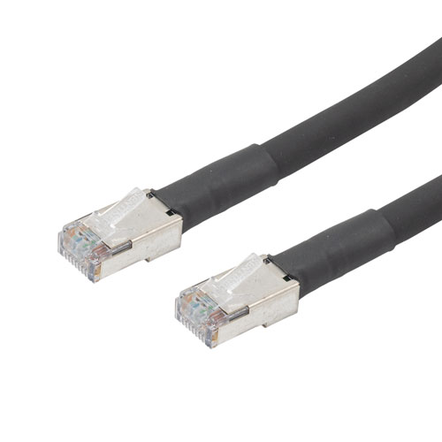 Picture of Category 6a 10gig Ethernet RJ45 Cable Assembly, 24AWG Stranded 600V PoE, SF/UTP Outdoor Industrial High Flex CM-CMX TPE Jacket, Black, 200FT