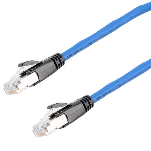 Picture of Category 6a 10gig Ethernet Patch Cable, F/UTP Shielded, RJ45, HiTemp 105C CMP Plenum Jacket, 26AWG Stranded Relaxed Style, 300V, Blue, 1F