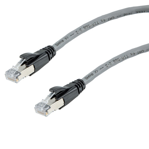 Picture of Category 6a 10gig Ethernet Patch Cable, F/UTP Shielded, RJ45, HiTemp 105C CMP Plenum Jacket, 26AWG Stranded Relaxed Style, 300V, Gray, 1F