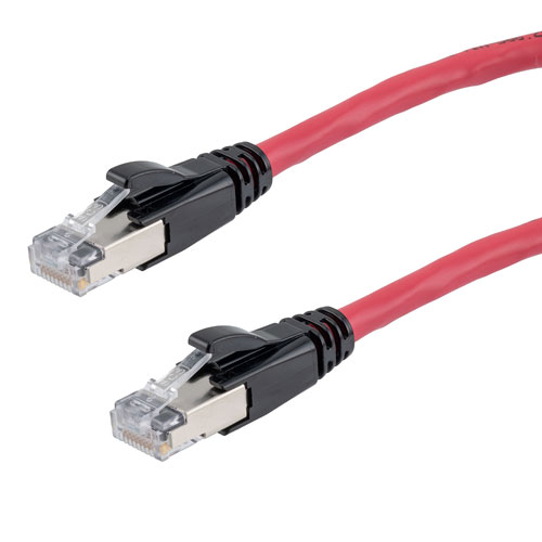 Picture of Category 6a 10gig Ethernet Patch Cable, F/UTP Shielded, RJ45, CMR Riser CMG Jacket, 26AWG Stranded Relaxed Style, 300V, Red, 15F