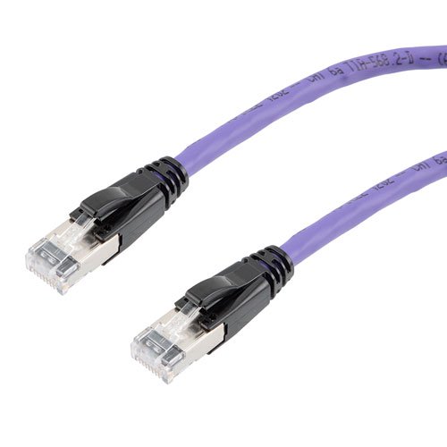 Picture of Category 6a 10gig Ethernet Patch Cable, F/UTP Shielded, RJ45, Riser CMR/CMG Jacket, 26AWG Stranded Relaxed Style, 300V, Violet, 2FT
