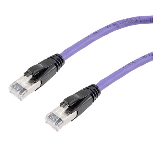 Picture of Category 6a 10gig Ethernet Patch Cable, F/UTP Shielded, RJ45, Riser CMR/CMG Jacket, 26AWG Stranded Relaxed Style, 300V, Violet, 3FT